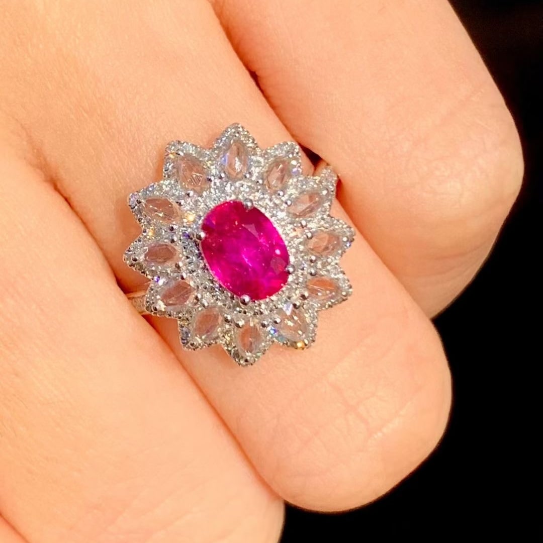 14k Gold 1.08 Ct Natural Ruby & Diamond & Sapphire Ring - 6