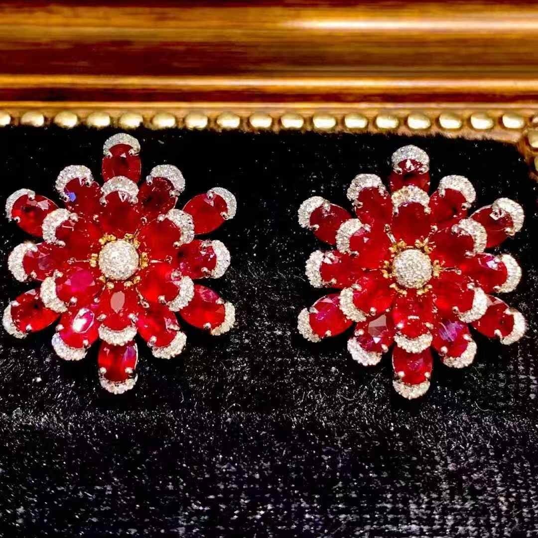 14k Gold 11.25 Ct Natural Ruby & Diamond Earrings