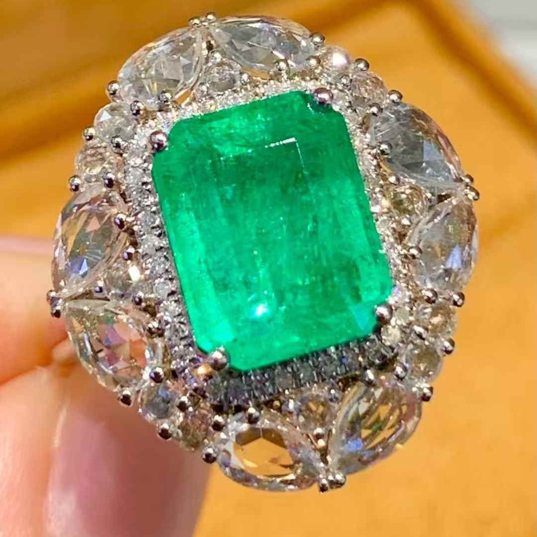 14k Gold 3.3 Ct Natural Emerald & Diamond & Sapphire Ring: Ref:231097193 // gold content:14k gold // ring size:7. 25us // // main gemstone:emerald // shape:octagonal // carat weight:3. 3ct // color:green // treatment:natural // // adjacent gemstone 2 : diamon