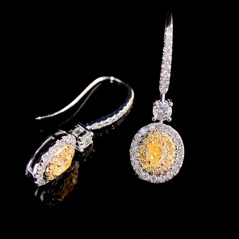 14k Gold 1.1 Ctw Natural Yellow Diamond & Diamond Earrings - 2
