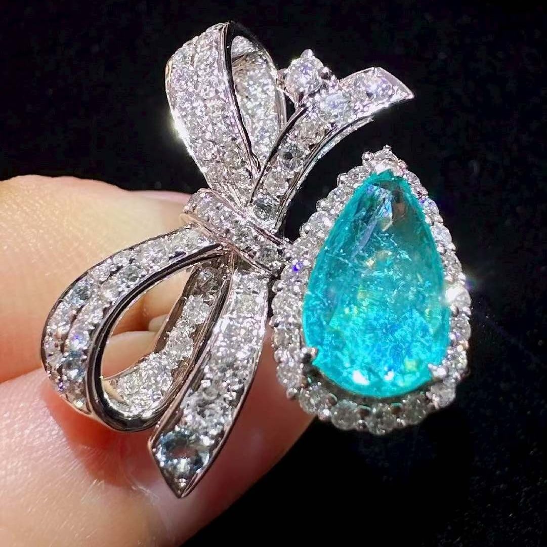 14k Gold 1.61 Ctw Natural Paraiba Tourmaline & Diamond Ring