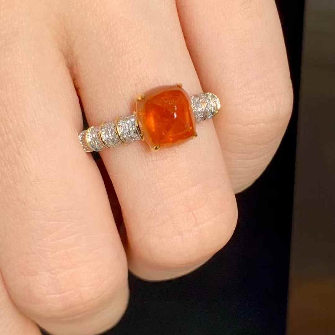 14k Gold 3.6 Ct Natural Spessartine & Diamond Ring - 6