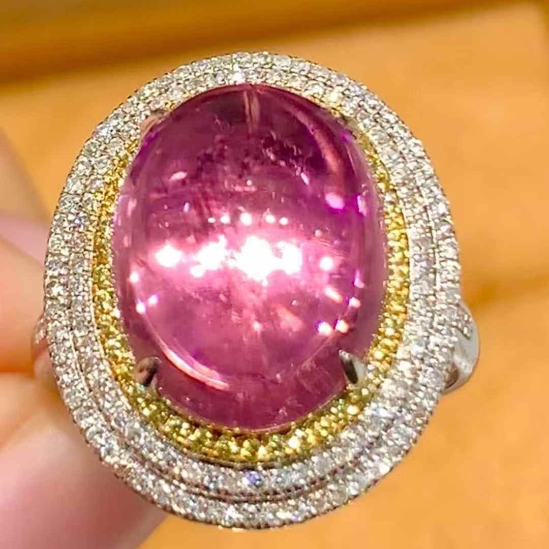 14k Gold 6.2 Ct Natural Tourmaline & Diamond Ring - 2