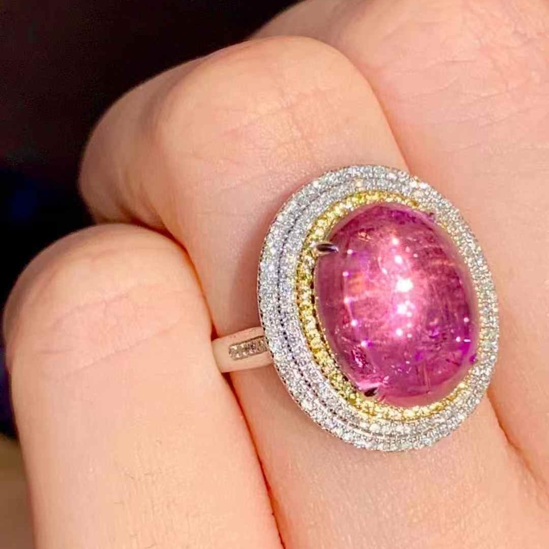 14k Gold 6.2 Ct Natural Tourmaline & Diamond Ring - 5