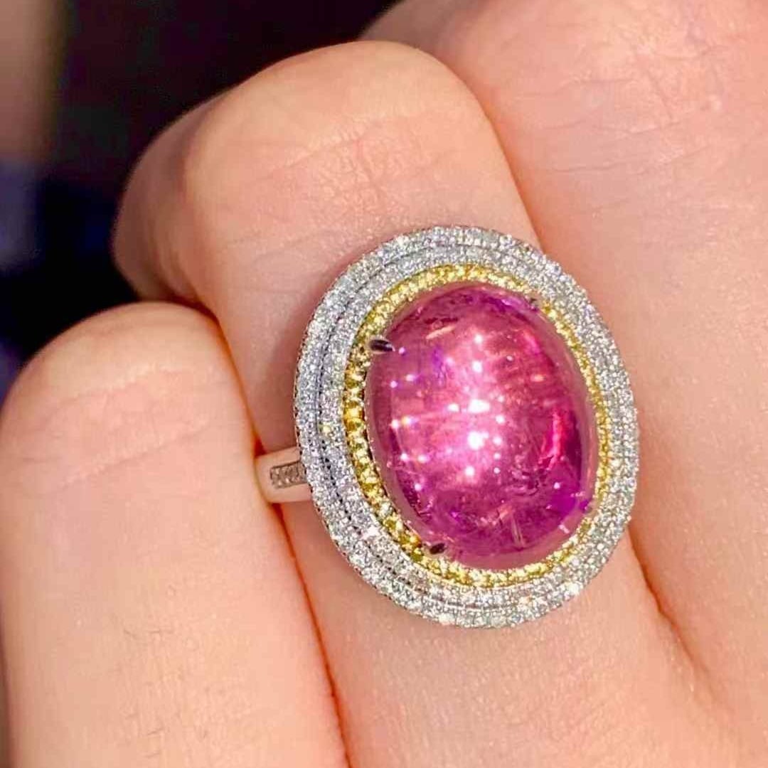 14k Gold 6.2 Ct Natural Tourmaline & Diamond Ring - 6