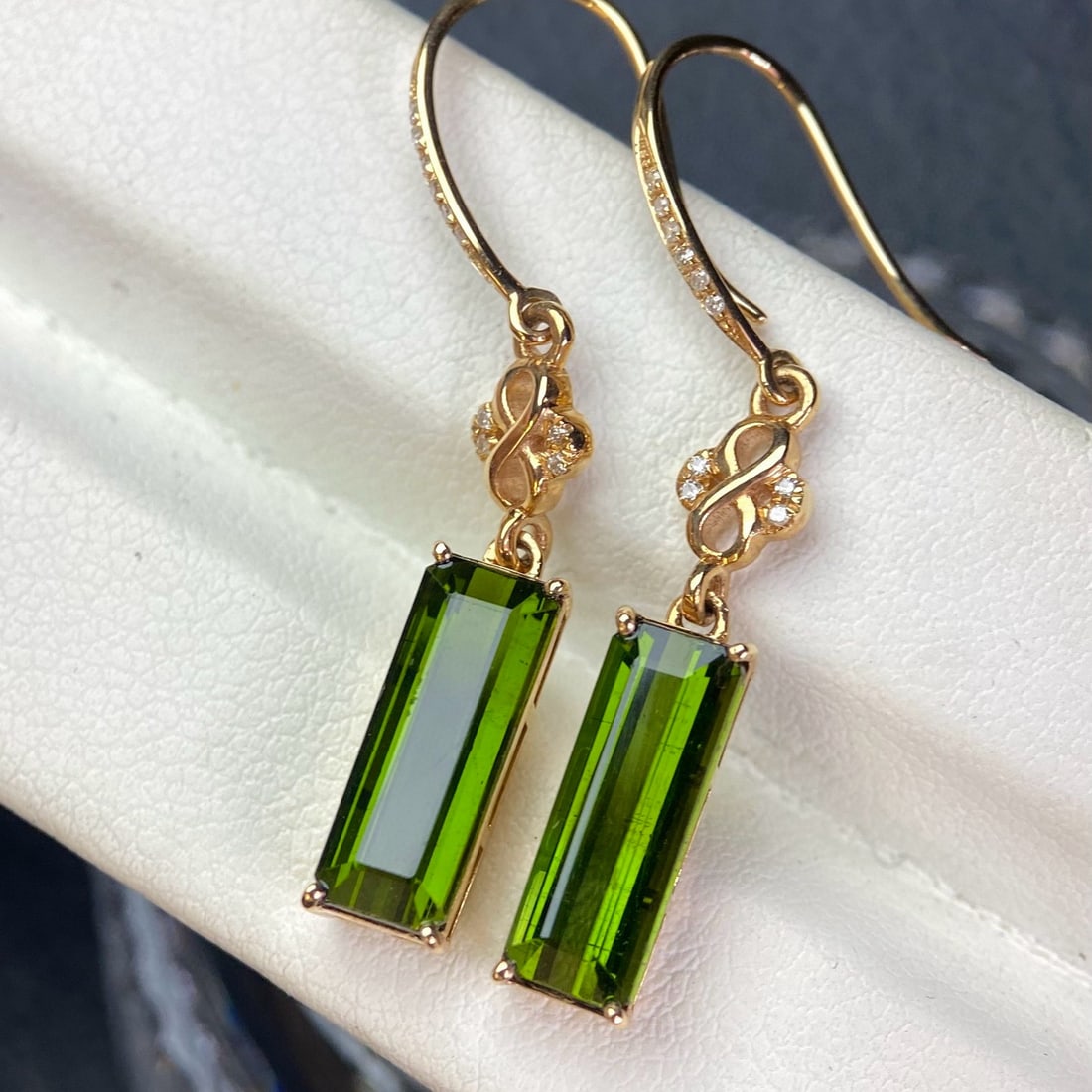 14k Gold 4.5 Ct Natural Tourmaline & Diamond Earrings - 4