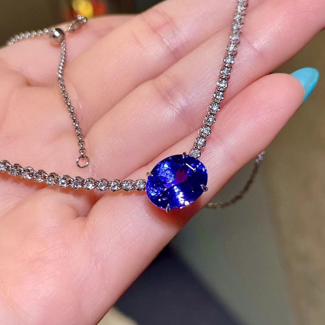 14k Gold 6.94 Ctw Natural Tanzanite & Diamond Necklace - 5