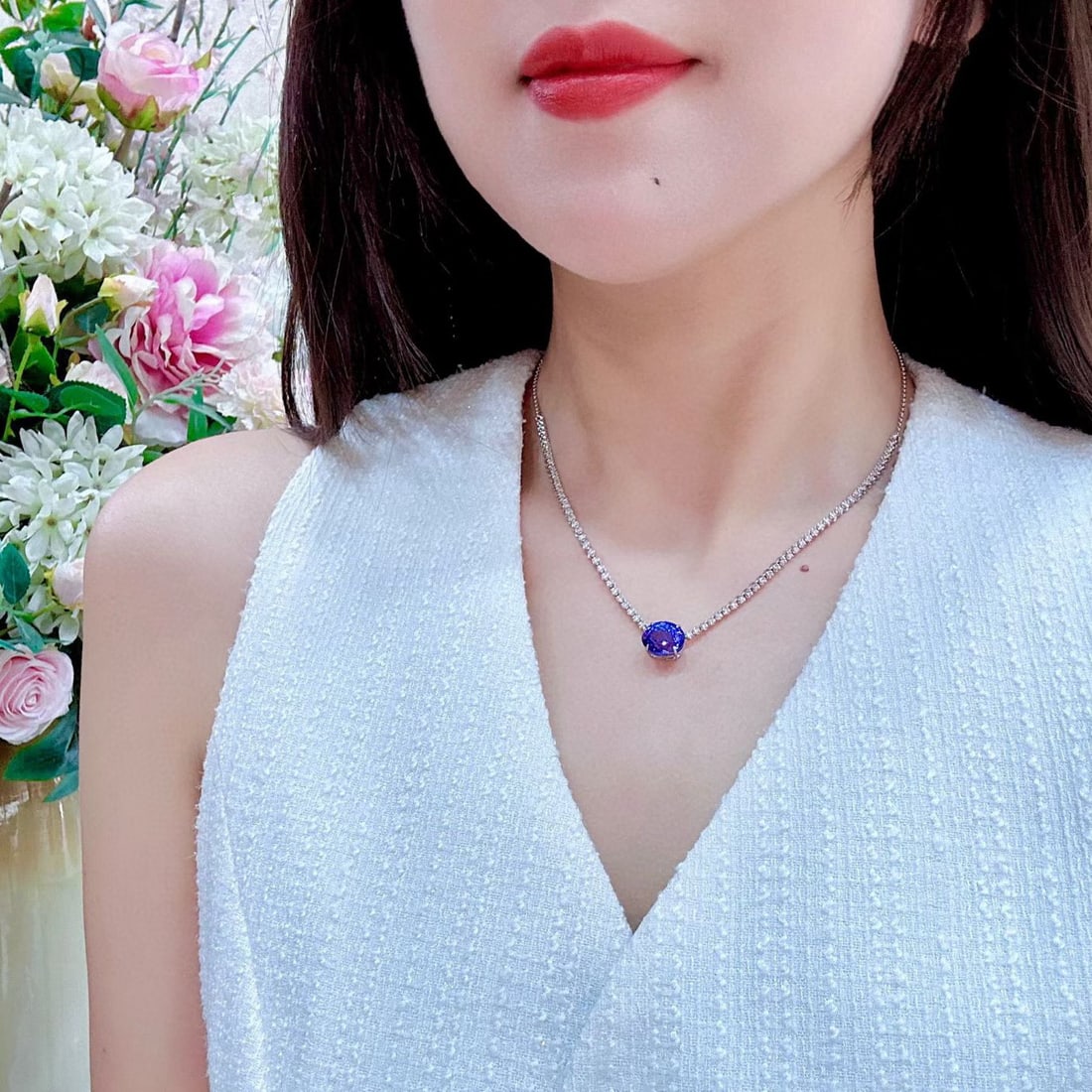 14k Gold 6.94 Ctw Natural Tanzanite & Diamond Necklace - 6