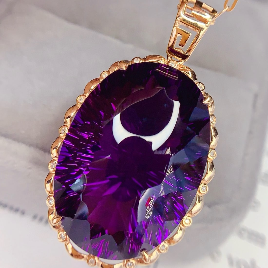 14k Gold 36.1 Ct Natural Amethyst & Diamond Pendant( Without Chain ) - 2