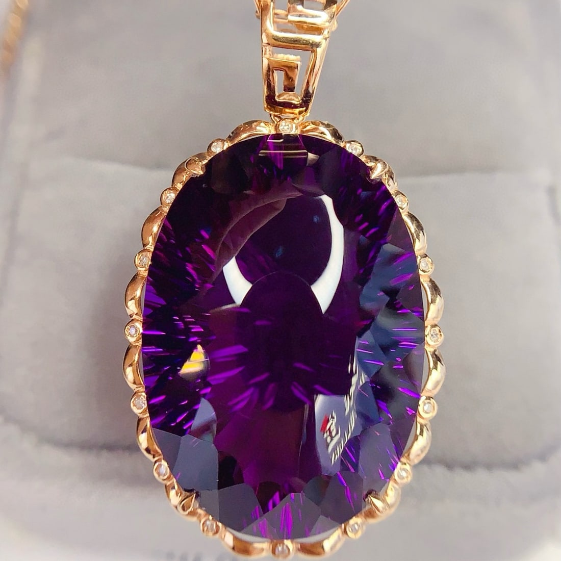 14k Gold 36.1 Ct Natural Amethyst & Diamond Pendant( Without Chain ) - 3