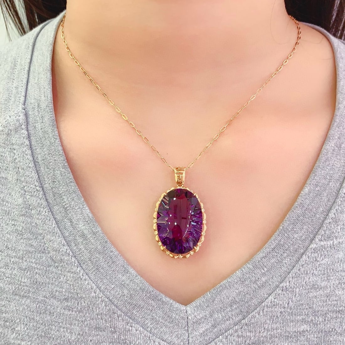 14k Gold 36.1 Ct Natural Amethyst & Diamond Pendant( Without Chain ) - 5