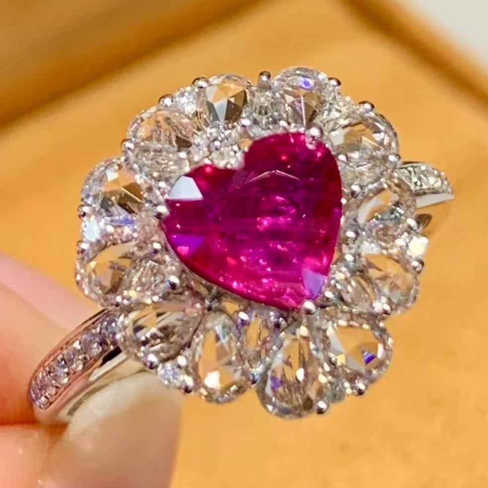 14k Gold 1.04 Ct Natural Ruby & Diamond & Sapphire Ring: Ref:231097227 // gold content:14k gold // ring size:7. 25us // // main gemstone:ruby // shape:heart // carat weight:1. 04ct // color:red // treatment:natural // // adjacent gemstone 2 : diamond //