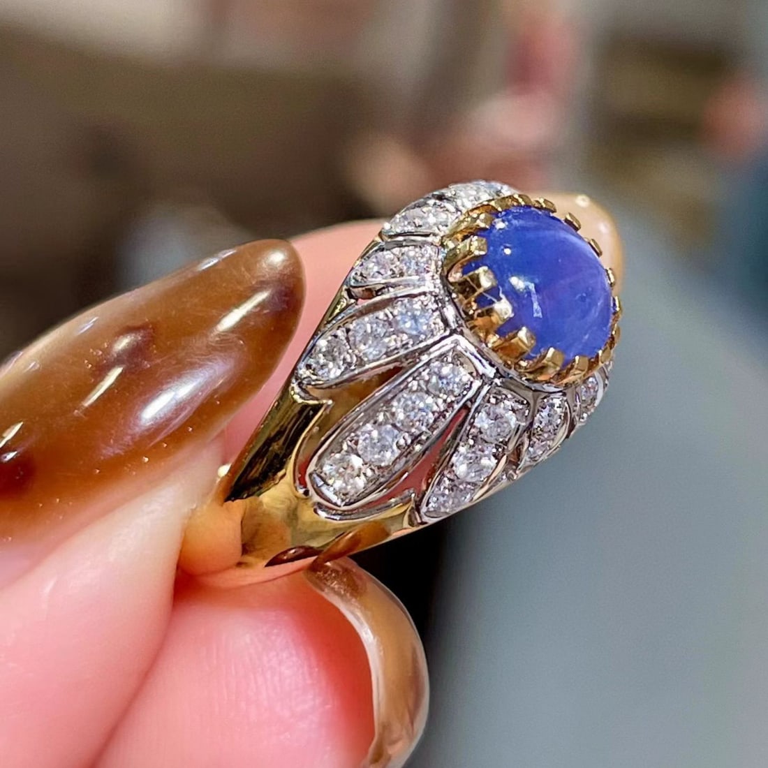 14k Gold 2.69 Ctw Natural Star Sapphire & Diamond Ring - 2