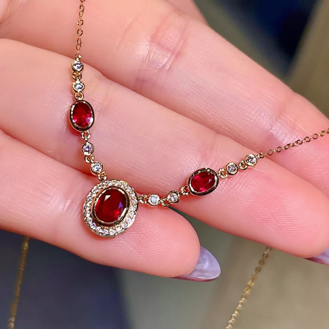 14k Gold 1.21 Ctw Natural Ruby & Diamond Necklace - 2