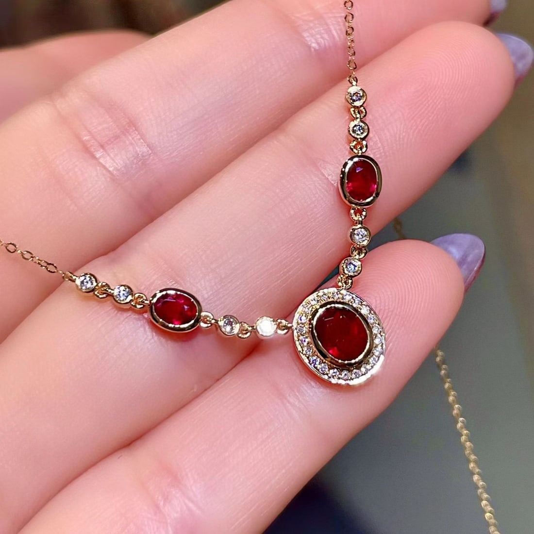 14k Gold 1.21 Ctw Natural Ruby & Diamond Necklace - 3