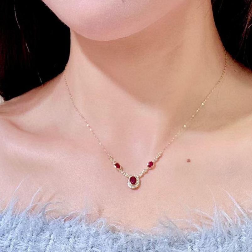 14k Gold 1.21 Ctw Natural Ruby & Diamond Necklace - 4