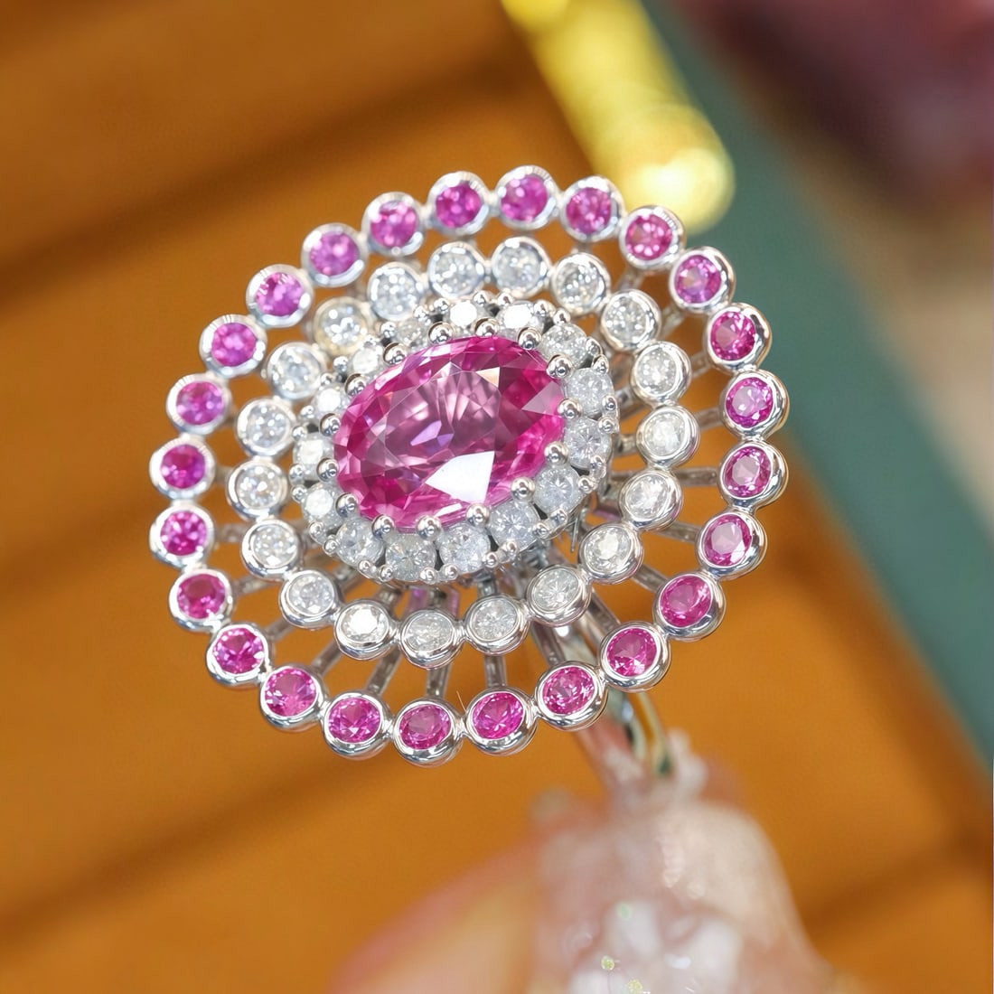 14k Gold 1.36 Ctw Natural Padparadscha Sapphire & Diamond Ring - 3