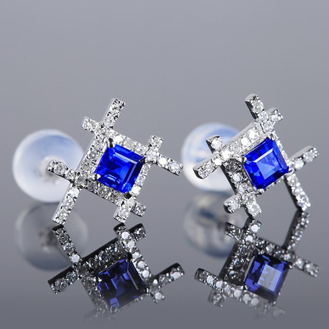 14k Gold 0.67 Ctw Natural Sapphire & Diamond Earrings - 3