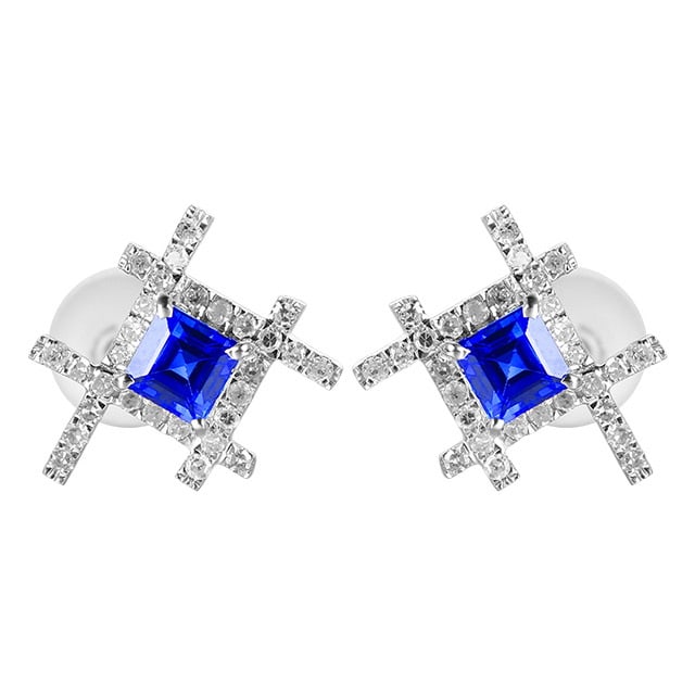 14k Gold 0.67 Ctw Natural Sapphire & Diamond Earrings - 5