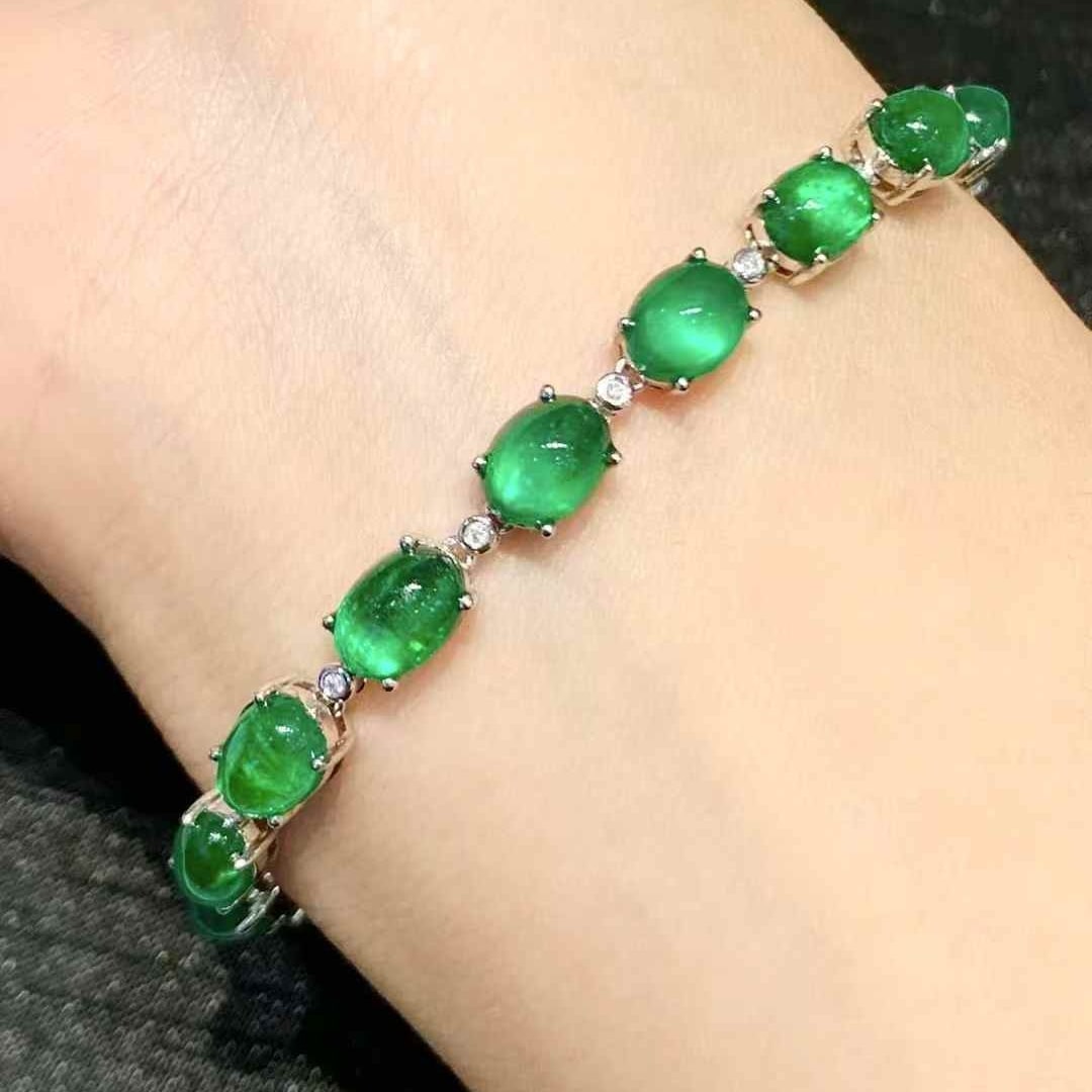 14k Gold 16 Ct Vivid Green Natural Emerald & Diamond Bracelet - 5