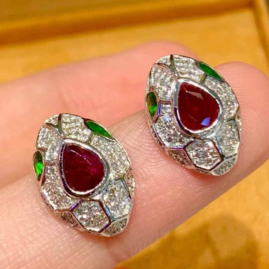 14k Gold 1.2 Ct Natural Ruby & Diamond Earrings - 3