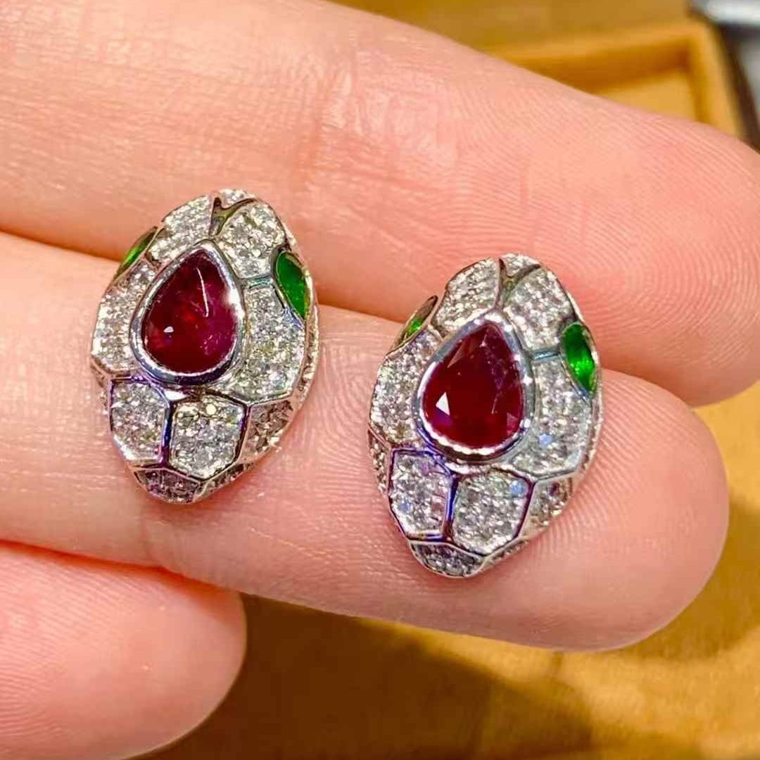 14k Gold 1.2 Ct Natural Ruby & Diamond Earrings - 4