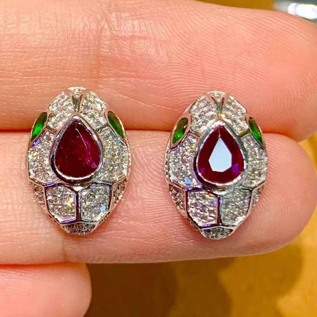 14k Gold 1.2 Ct Natural Ruby & Diamond Earrings - 5