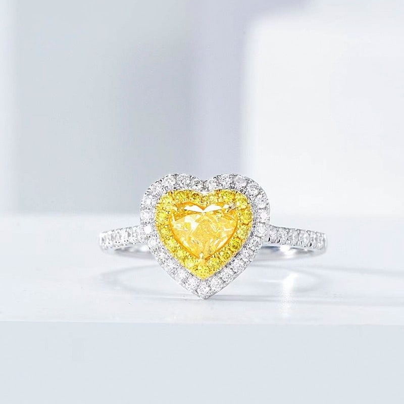 14k Gold 0.50 Ct Natural Yellow Diamond & Diamond Ring