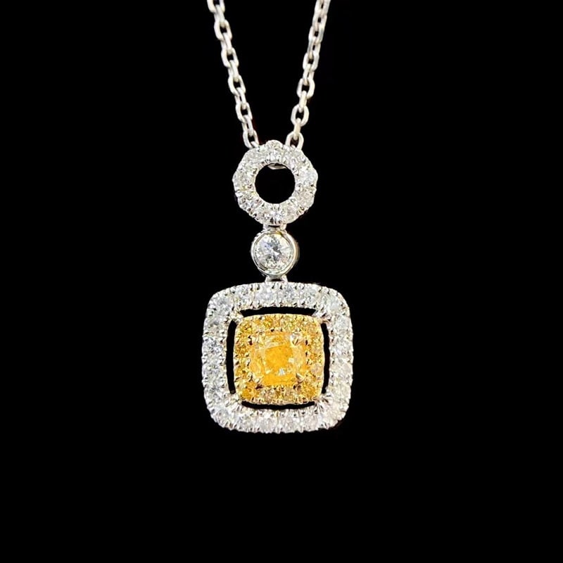14k Gold 0.50 Ctw Natural Yellow Diamond & Diamond Pendant( Without Chain ): Ref:231097242 // gold content:14k gold // main gemstone:yellow diamond // shape:cushion // carat weight:0. 18ct // color:yellow // treatment:natural // // adjacent gemstone 2 : diamond // shape:round 