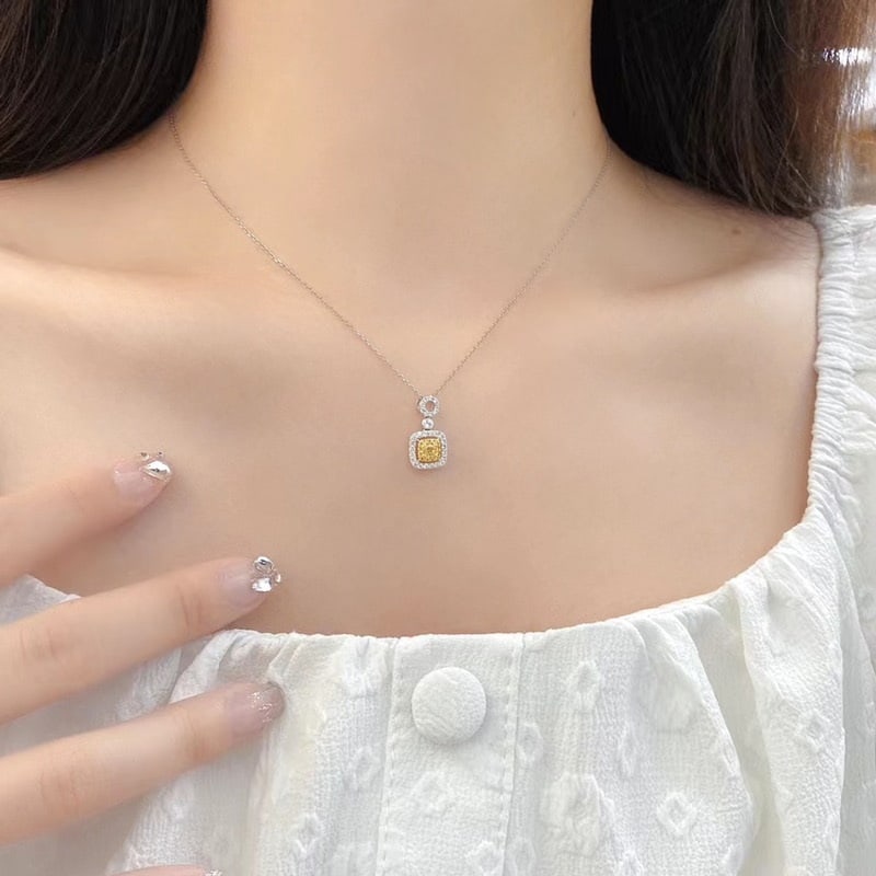 14k Gold 0.50 Ctw Natural Yellow Diamond & Diamond Pendant( Without Chain ) - 2