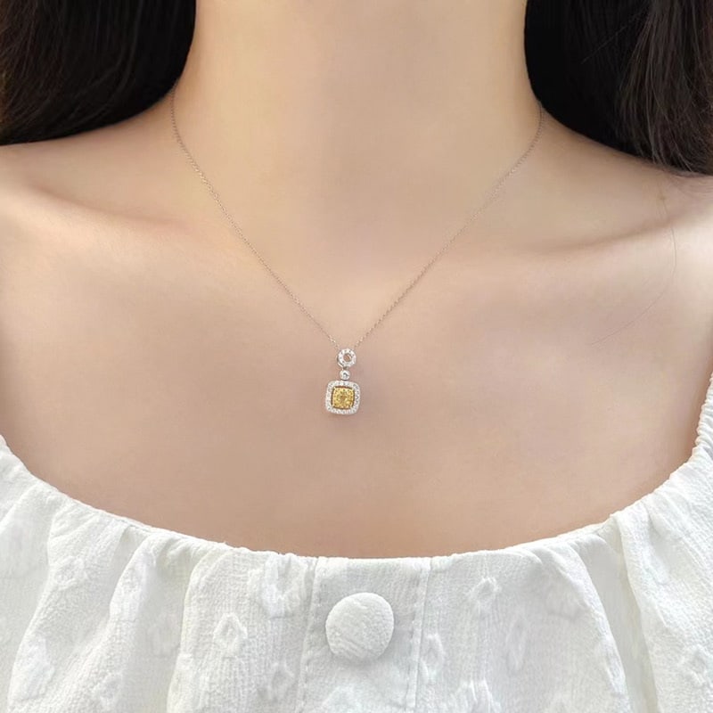 14k Gold 0.50 Ctw Natural Yellow Diamond & Diamond Pendant( Without Chain ) - 4