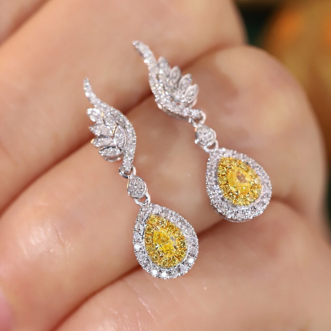 14k Gold 0.60 Ctw Natural Yellow Diamond & Diamond Earrings - 2
