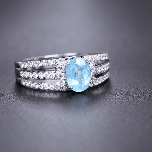 14k Gold 1.28 Ctw Natural Paraiba Tourmaline & Diamond Ring - 2
