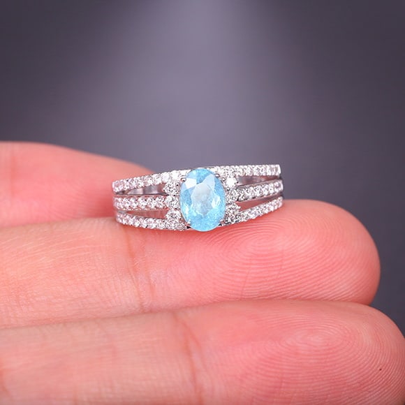 14k Gold 1.28 Ctw Natural Paraiba Tourmaline & Diamond Ring - 5