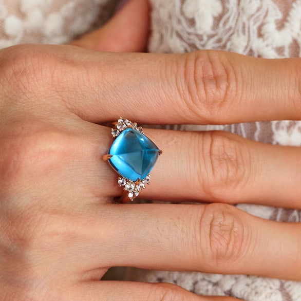 14k Gold 9.58 Ctw Natural Topaz & Sapphire Ring - 7