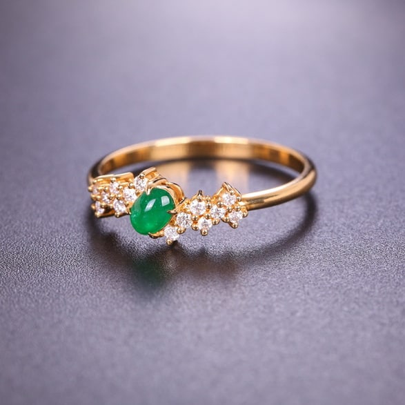 14k Gold 0.33 Ctw Natural Emerald & Diamond Ring - 3