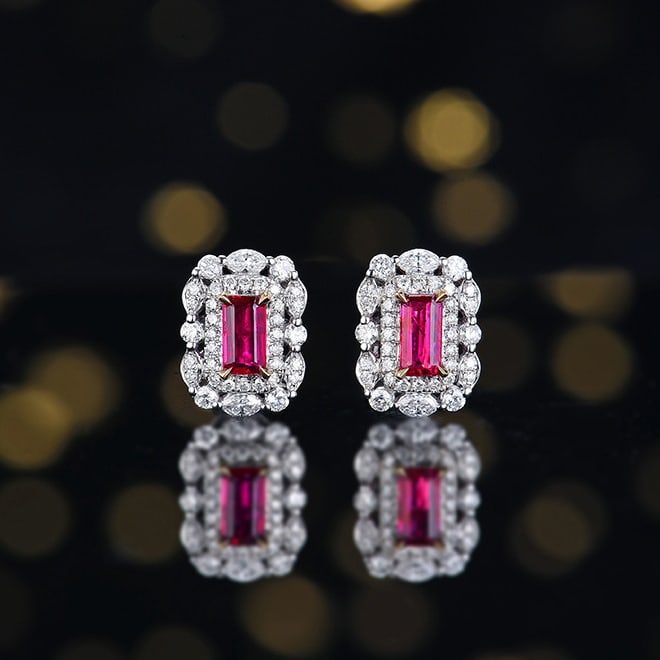 14k Gold 0.98 Ctw Natural Ruby & Diamond Earrings