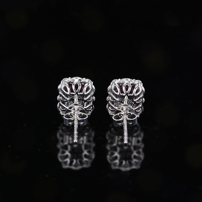 14k Gold 0.98 Ctw Natural Ruby & Diamond Earrings - 4