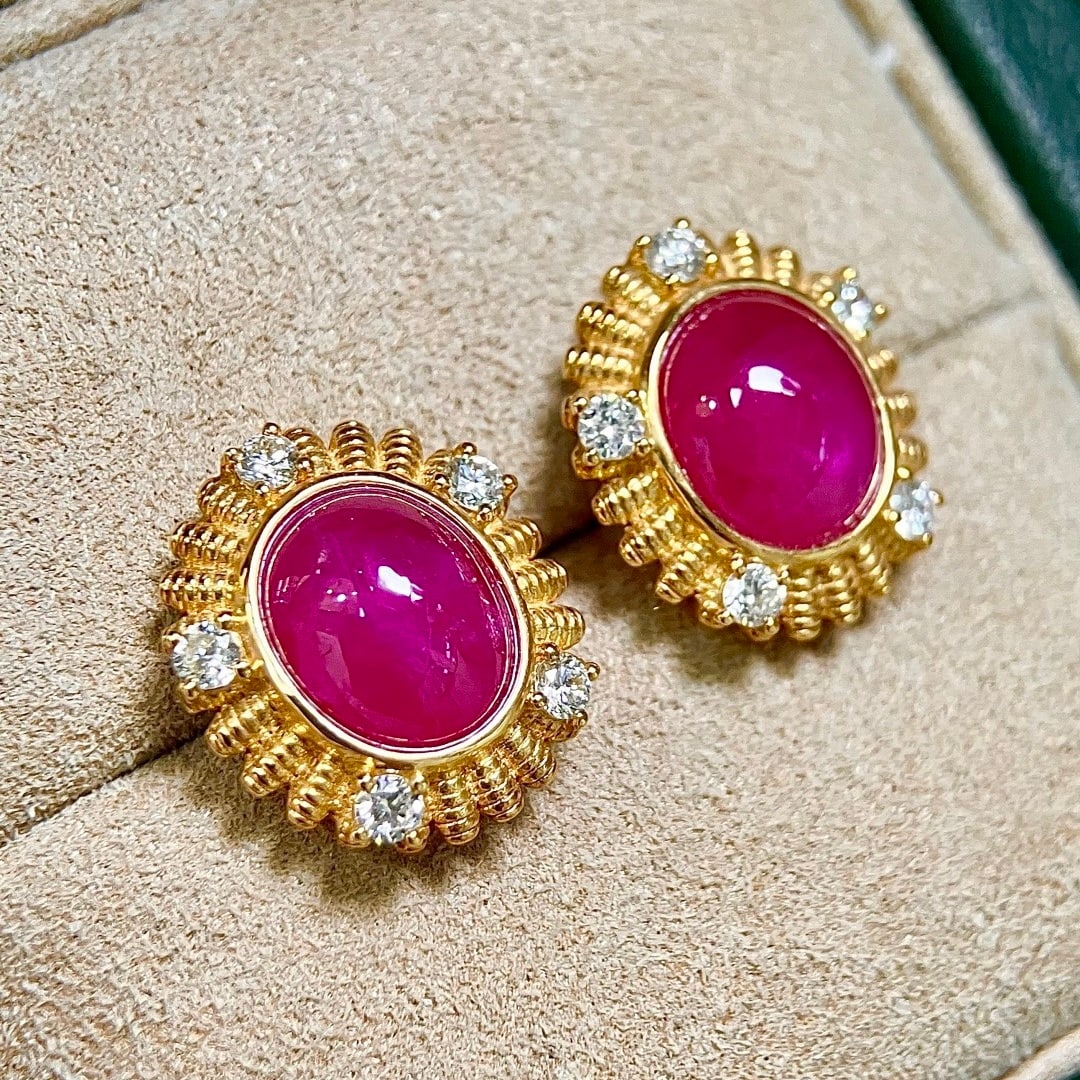14k Gold 4.66 Ctw Natural Ruby & Diamond Earrings - 3