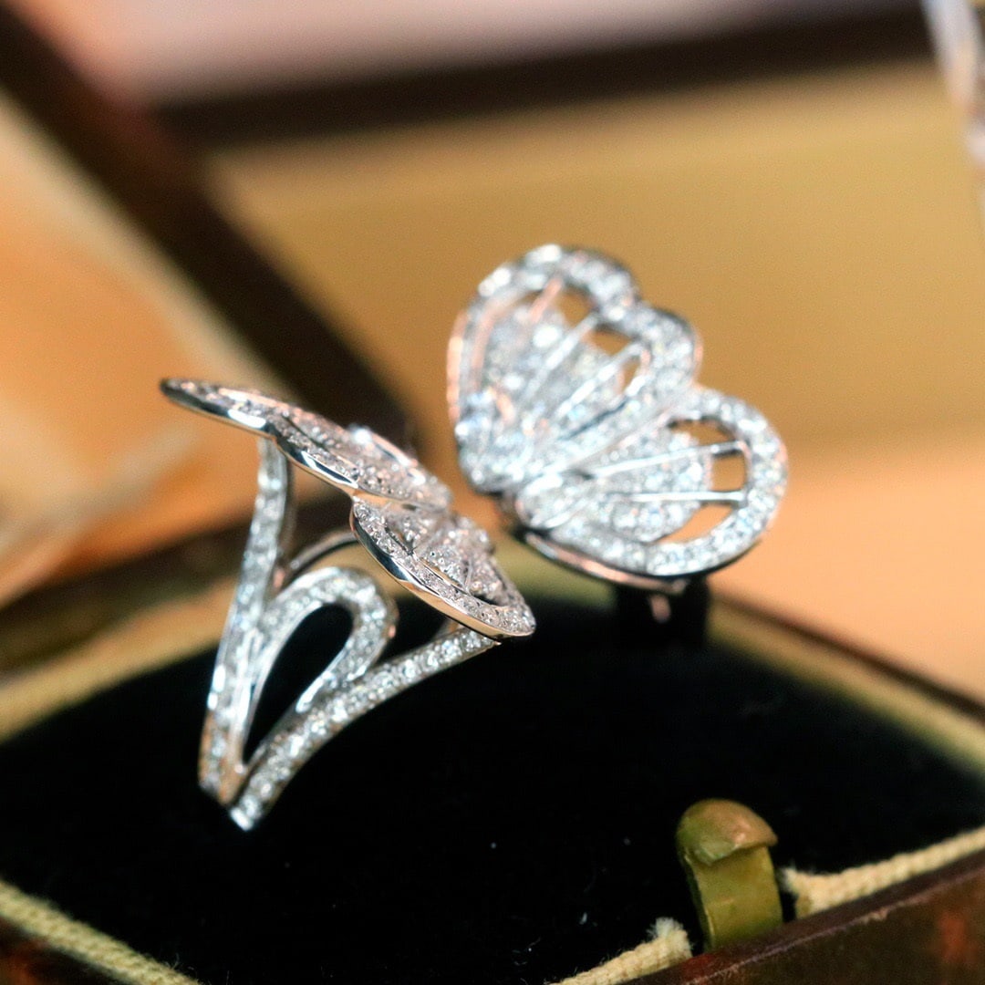 14k Gold 0.68 Ct Natural H Diamond & Butterfly Ring - 3