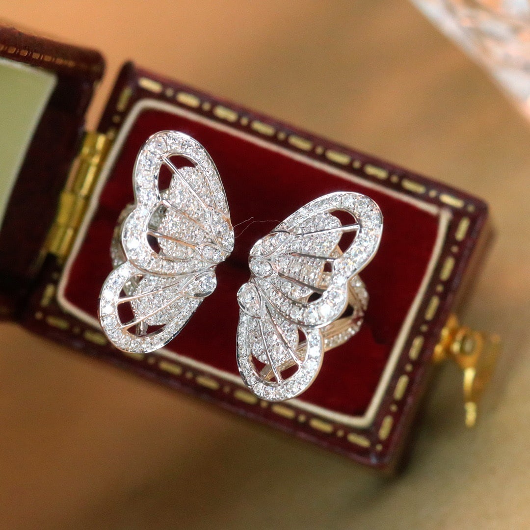 14k Gold 0.68 Ct Natural H Diamond & Butterfly Ring - 8