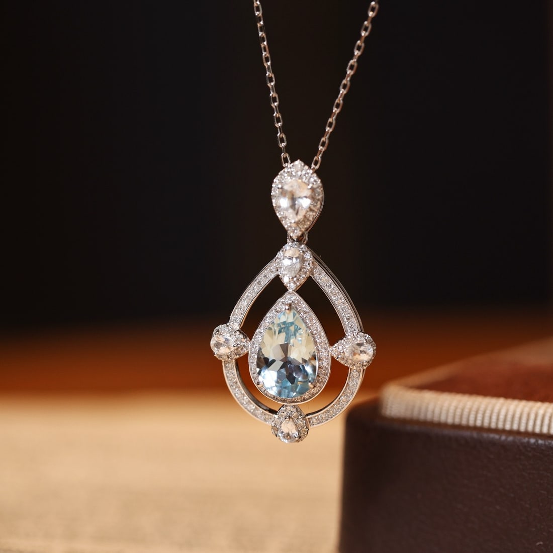 14k Gold 1.65 Ctw Natural Aquamarine & Sapphire Pendant( Without Chain )