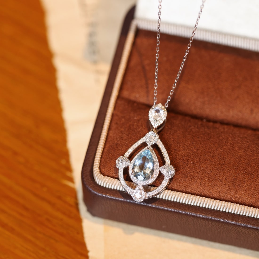 14k Gold 1.65 Ctw Natural Aquamarine & Sapphire Pendant( Without Chain ) - 2