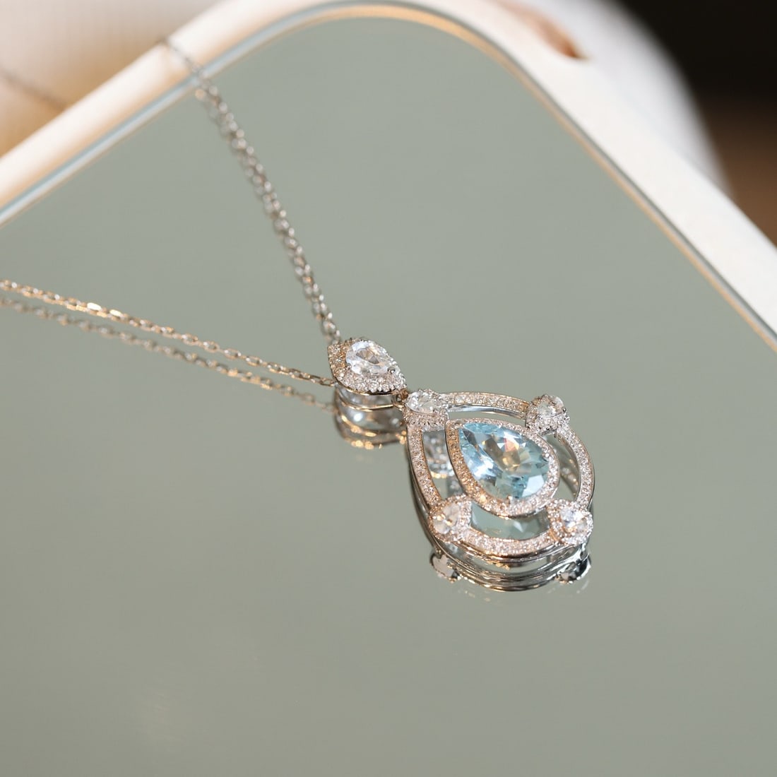 14k Gold 1.65 Ctw Natural Aquamarine & Sapphire Pendant( Without Chain ) - 3