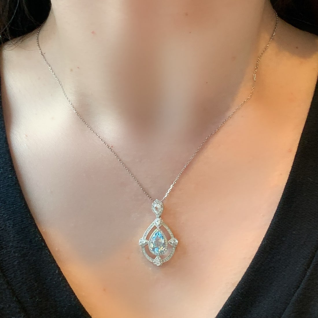 14k Gold 1.65 Ctw Natural Aquamarine & Sapphire Pendant( Without Chain ) - 4