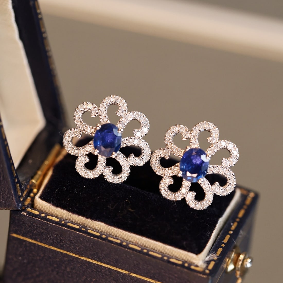 14k Gold 1.29 Ctw Natural Sapphire & Diamond Earrings