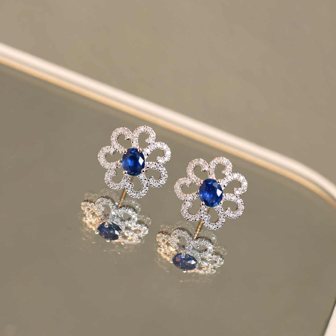 14k Gold 1.29 Ctw Natural Sapphire & Diamond Earrings - 4