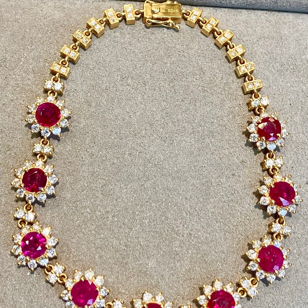 14k Gold 6.85 Ctw Natural Ruby & Diamond Bracelet