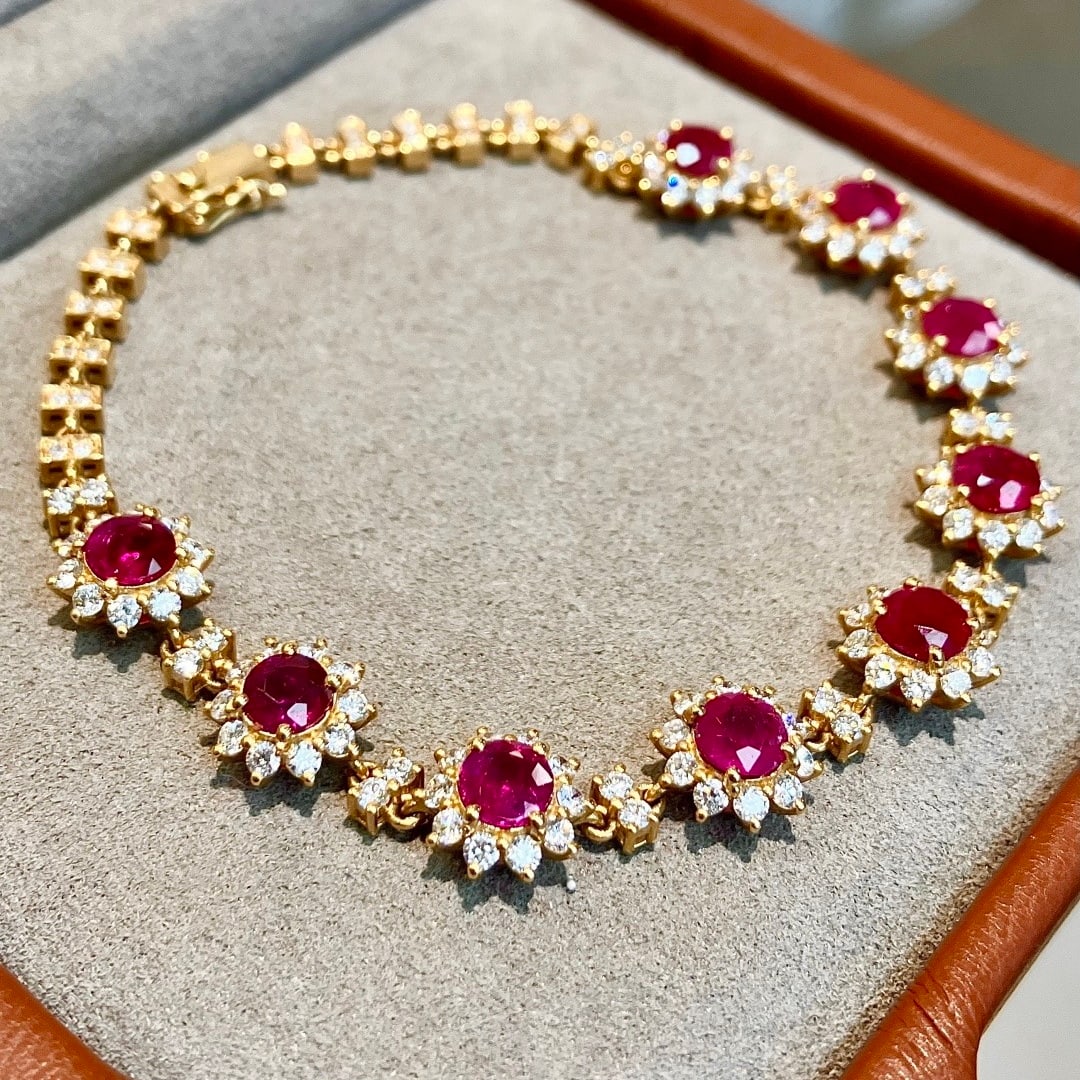 14k Gold 6.85 Ctw Natural Ruby & Diamond Bracelet - 2