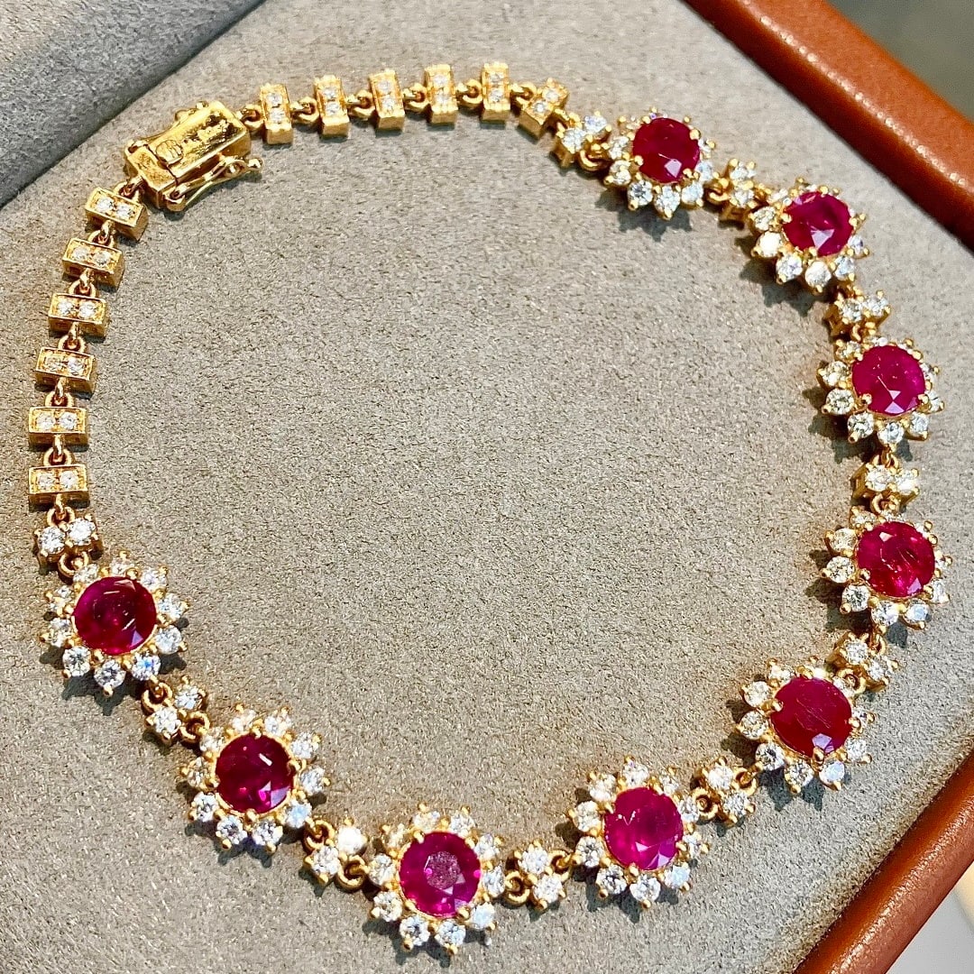 14k Gold 6.85 Ctw Natural Ruby & Diamond Bracelet - 3